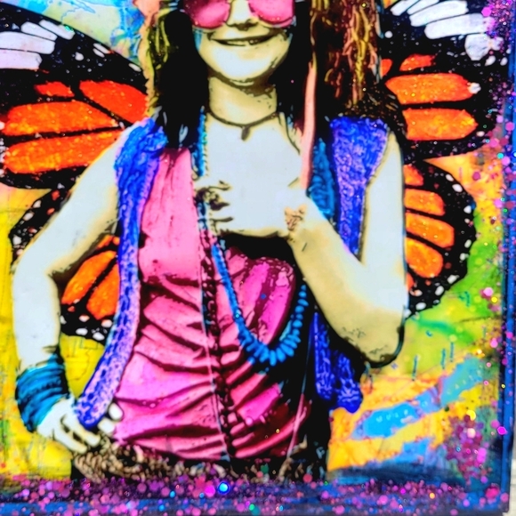 Janis Joplin with Fairy Wings Original Mixed Media Collage Sparkly & Bright - Picture 5 of 8